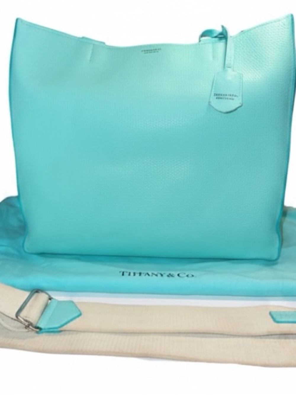 Tiffany & Co. Blue Pebbled Grain Leather Cross Body Tote (Retired)
